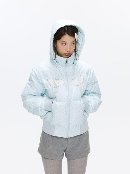BETWEENAND Baby Blue Polka Dot Rhinestone Print Hooded Women&