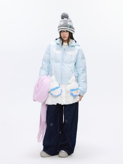 BETWEENAND Baby Blue Polka Dot Rhinestone Print Hooded Women&