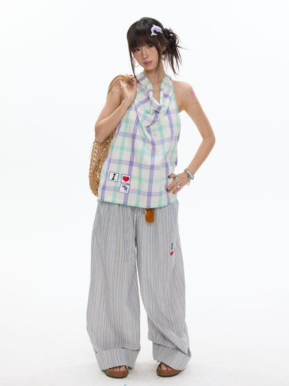 BETWEENAND Beach Colors Striped Cat Embroidery Women&