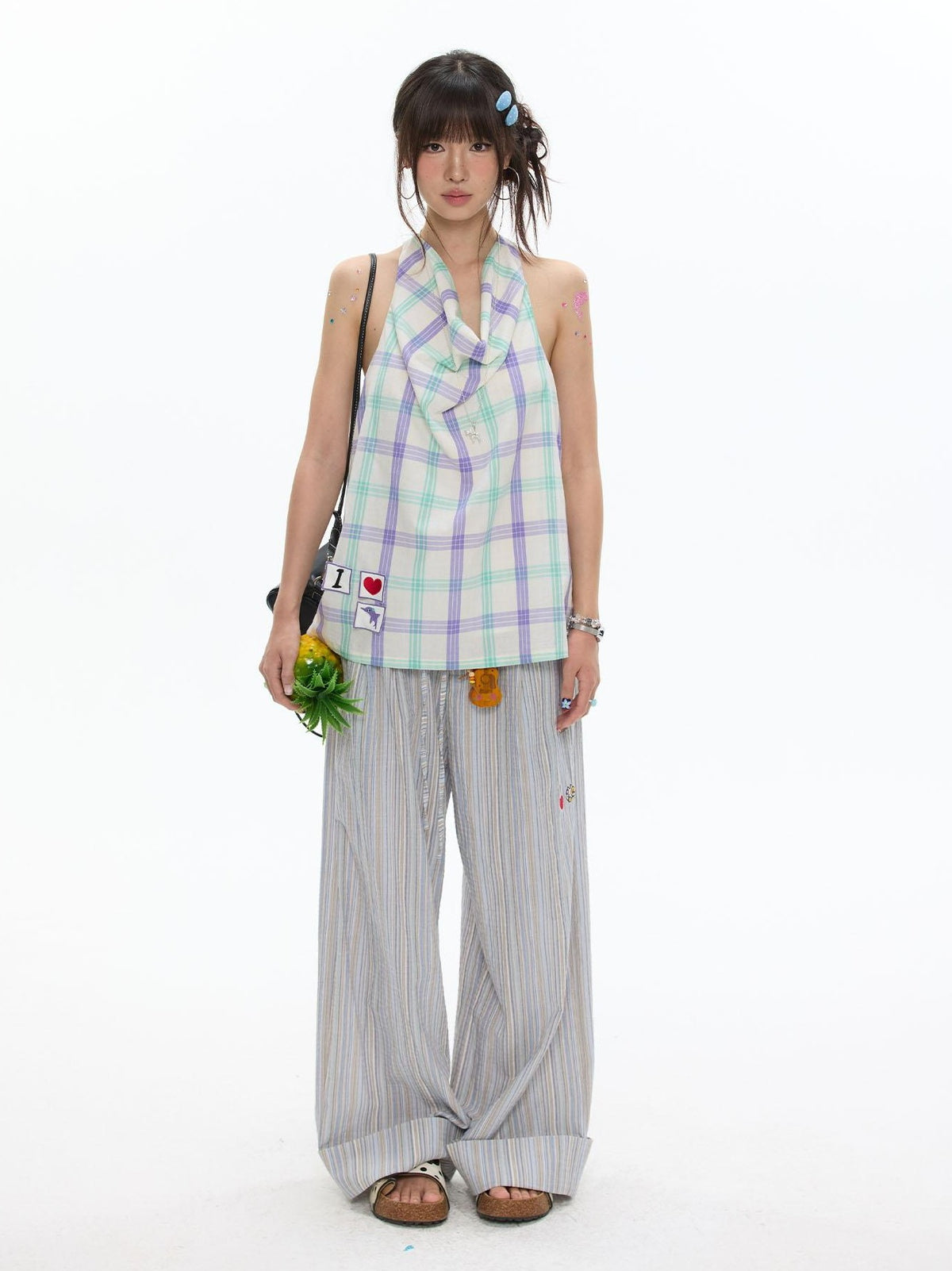 BETWEENAND Beach Colors Striped Cat Embroidery Women&