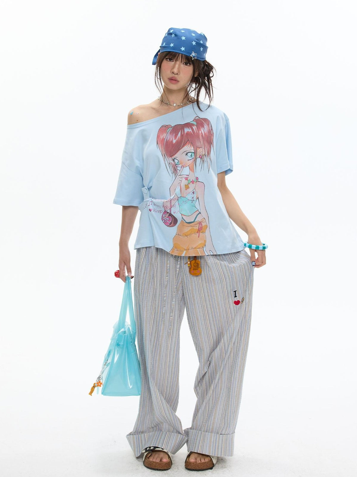 BETWEENAND Beach Colors Striped Cat Embroidery Women&