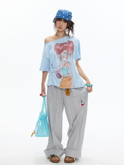 BETWEENAND Beach Colors Striped Cat Embroidery Women&