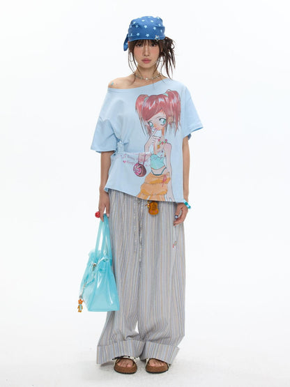 BETWEENAND Beach Colors Striped Cat Embroidery Women&