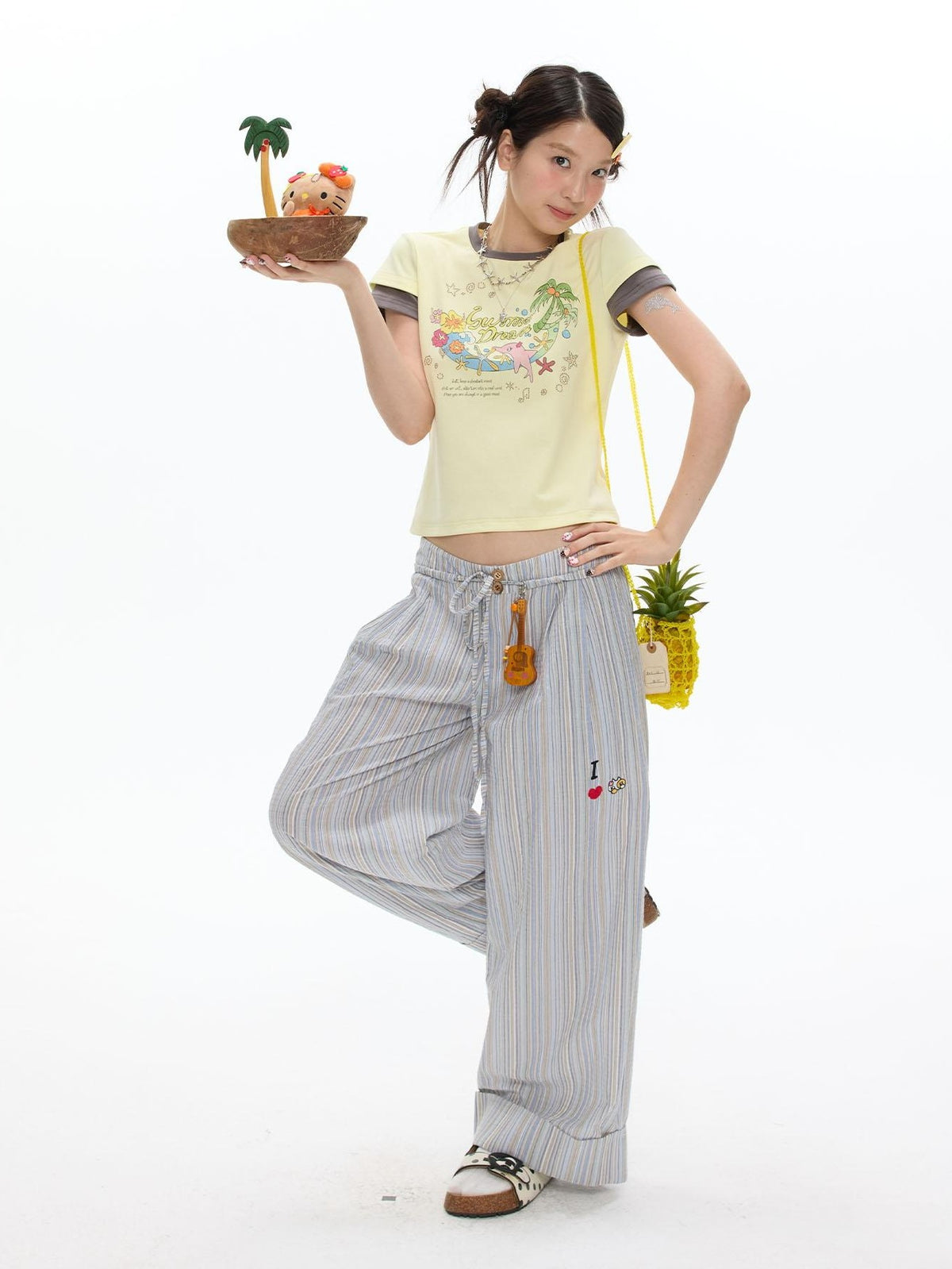 BETWEENAND Beach Colors Striped Cat Embroidery Women&