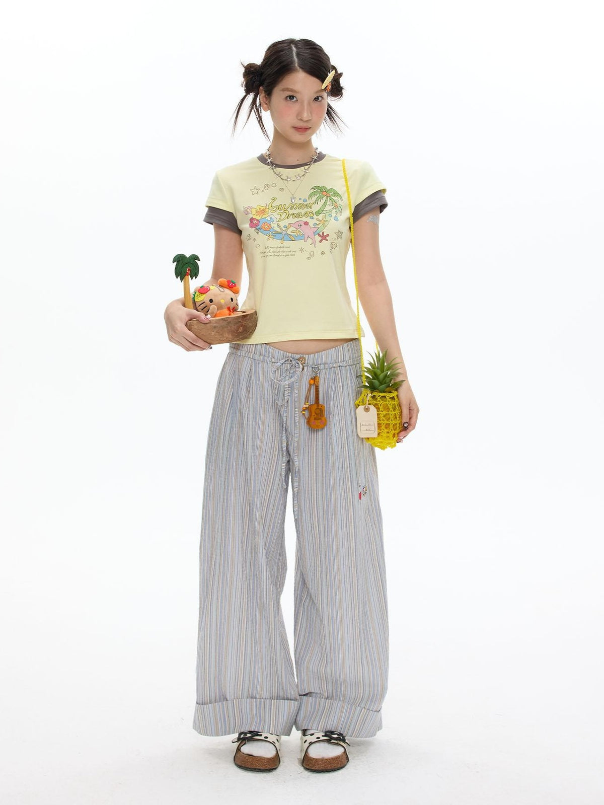 BETWEENAND Beach Colors Striped Cat Embroidery Women&
