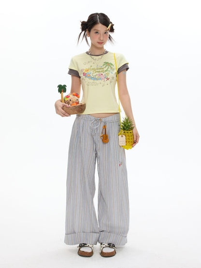 BETWEENAND Beach Colors Striped Cat Embroidery Women&