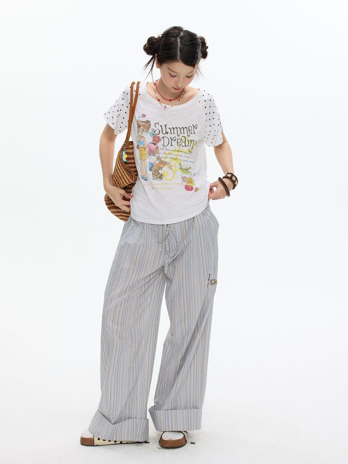 BETWEENAND Beach Colors Striped Cat Embroidery Women&