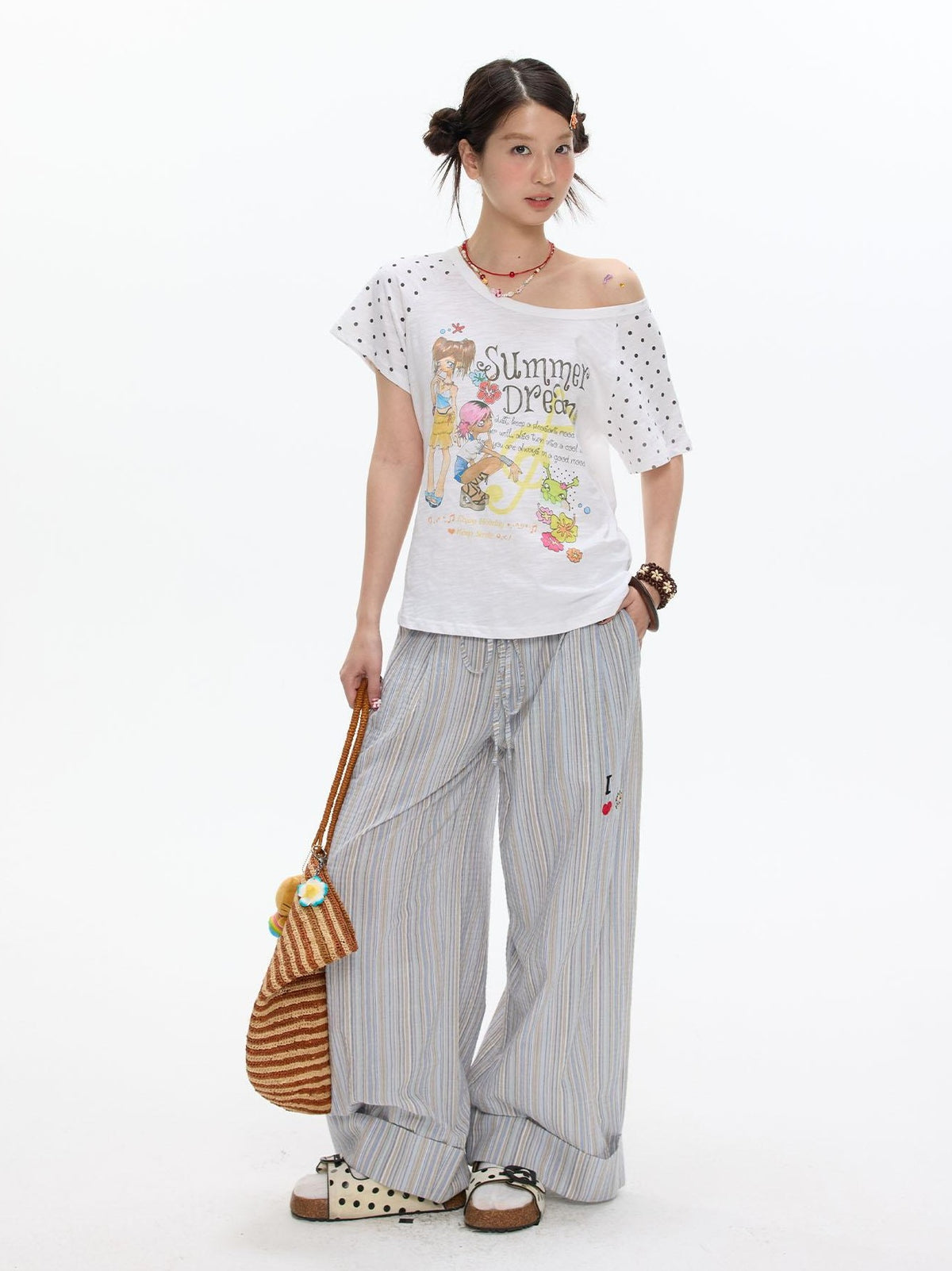 BETWEENAND Beach Colors Striped Cat Embroidery Women&