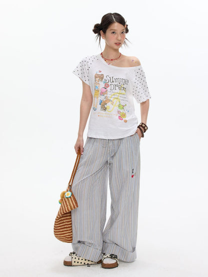 BETWEENAND Beach Colors Striped Cat Embroidery Women&