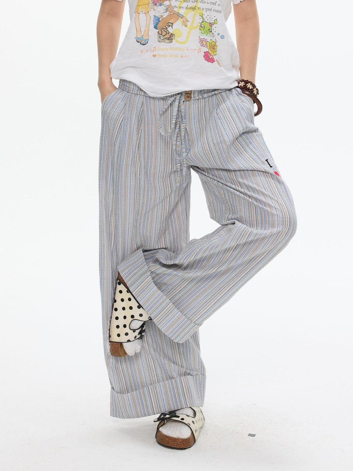 BETWEENAND Beach Colors Striped Cat Embroidery Women&