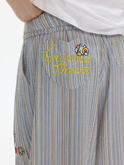 BETWEENAND Beach Colors Striped Cat Embroidery Women&