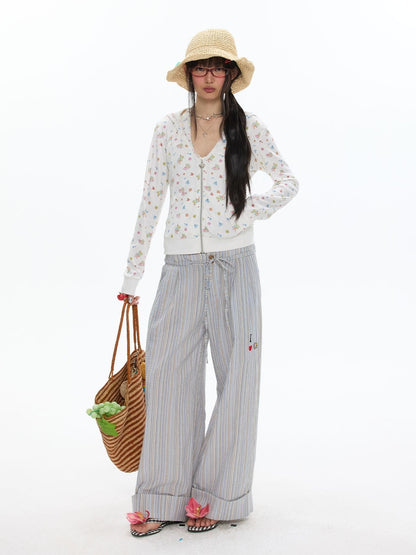 BETWEENAND Beach Colors Striped Cat Embroidery Women&