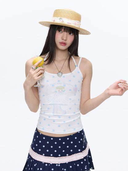 BETWEENAND Beaded Wave Shell And Polka Dot Print Cute Women&