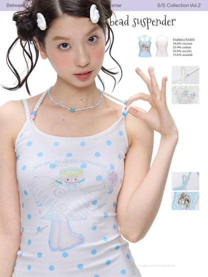 BETWEENAND Beaded Wave Shell And Polka Dot Print Cute Women&