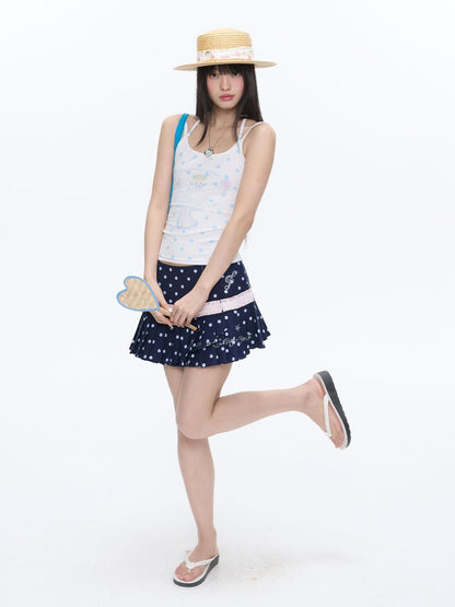 BETWEENAND Beaded Wave Shell And Polka Dot Print Cute Women&
