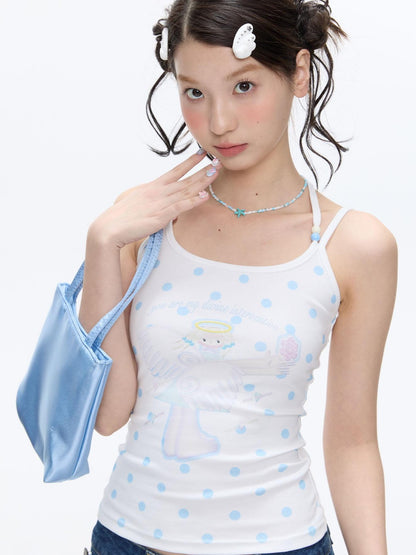 BETWEENAND Beaded Wave Shell And Polka Dot Print Cute Women&