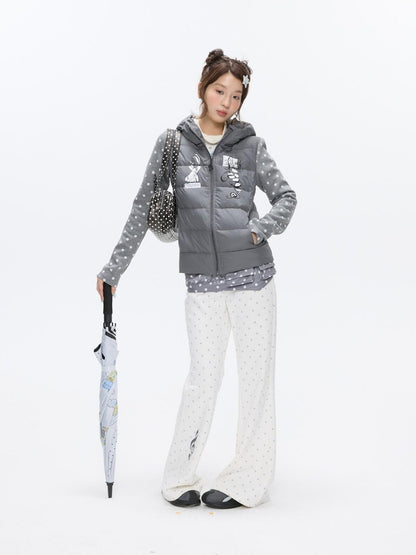 BETWEENAND Bear Ear Hooded Cute Bear Print 90 White Duck Women&