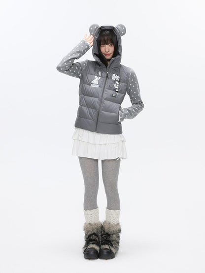 BETWEENAND Bear Ear Hooded Cute Bear Print 90 White Duck Women&