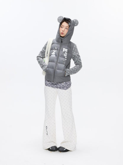 BETWEENAND Bear Ear Hooded Cute Bear Print 90 White Duck Women&