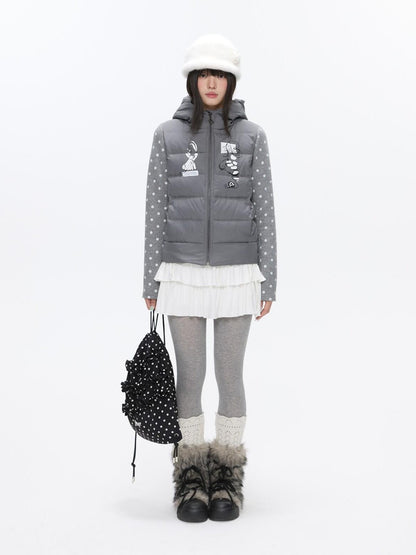 BETWEENAND Bear Ear Hooded Cute Bear Print 90 White Duck Women&