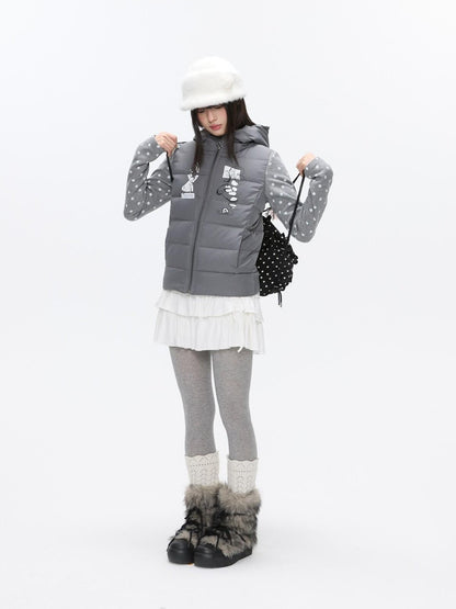 BETWEENAND Bear Ear Hooded Cute Bear Print 90 White Duck Women&