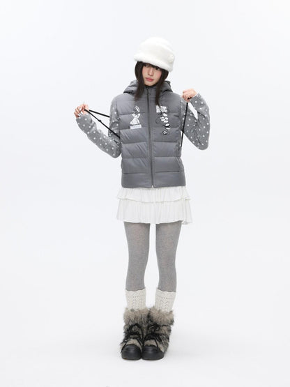 BETWEENAND Bear Ear Hooded Cute Bear Print 90 White Duck Women&