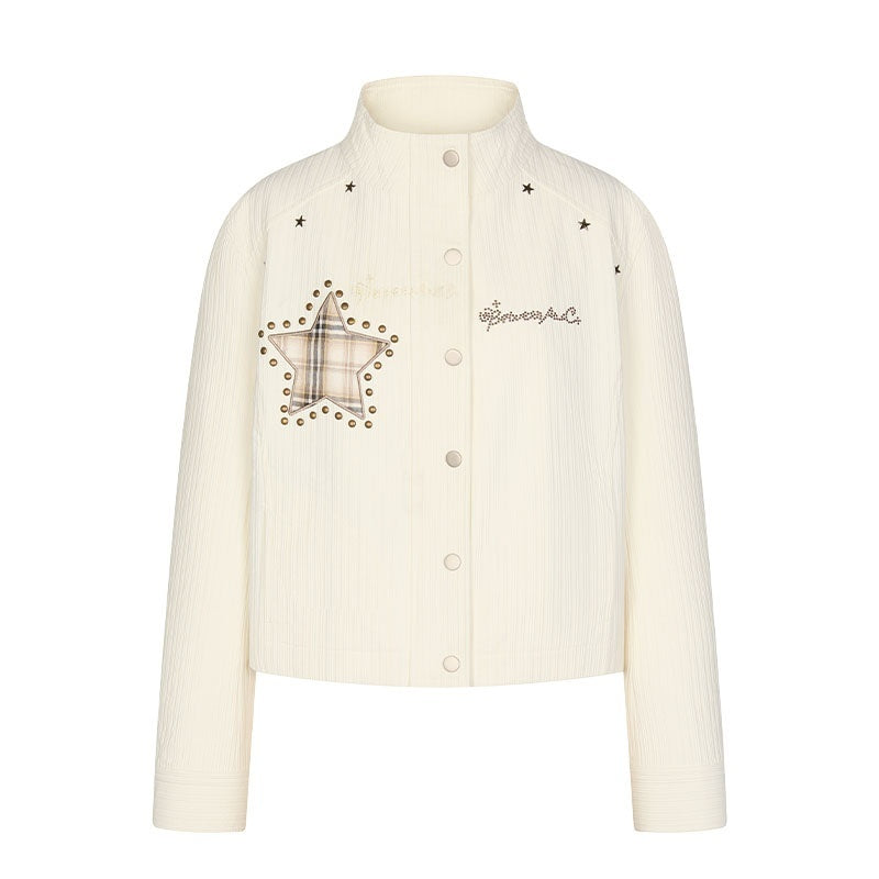 BETWEENAND_Beige_Badge_Patch_Embroidery_Quilted_Corduroy_Women&