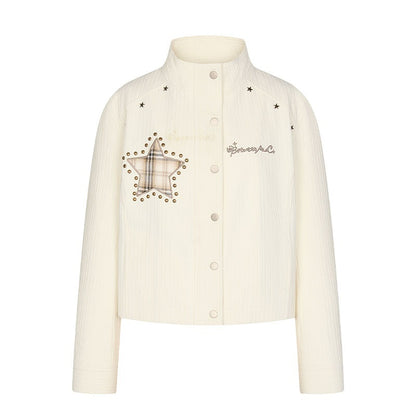 BETWEENAND_Beige_Badge_Patch_Embroidery_Quilted_Corduroy_Women&
