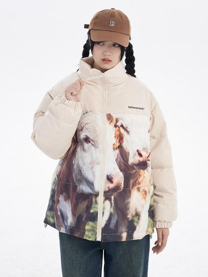 BETWEENAND Black Beige Animal Print Colorblock Women&