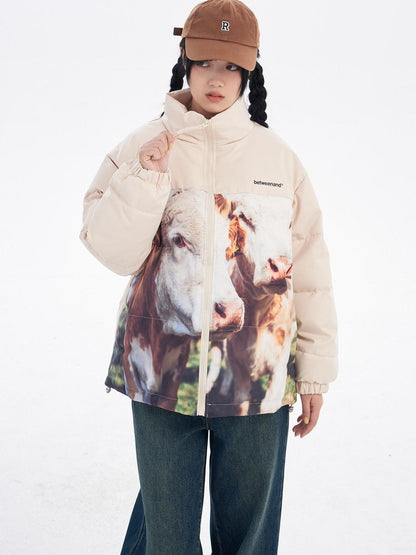 BETWEENAND Black Beige Animal Print Colorblock Women&