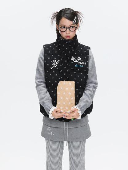 BETWEENAND Black Glitter Star Layered Vest Women&