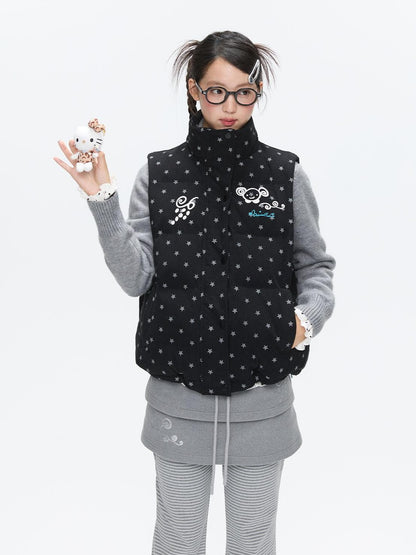 BETWEENAND Black Glitter Star Layered Vest Women&