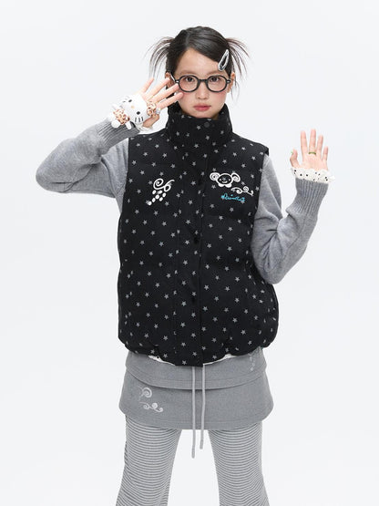 BETWEENAND Black Glitter Star Layered Vest Women&