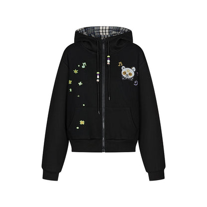 BETWEENAND_Black_Plaid_Reversible_Hooded_Women&