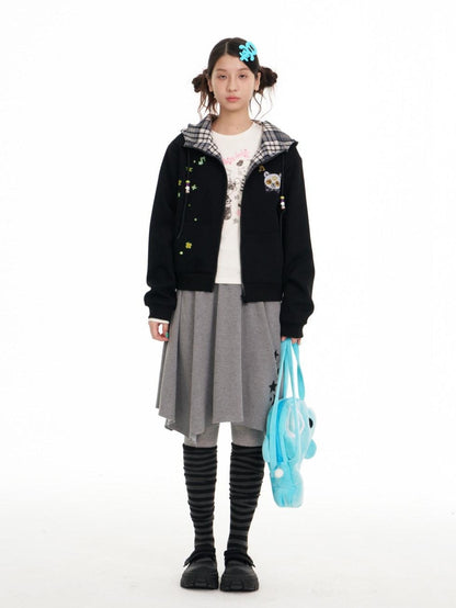 BETWEENAND Black Plaid Reversible Hooded Women&