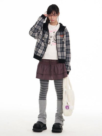 BETWEENAND Black Plaid Reversible Hooded Women&