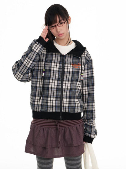 BETWEENAND Black Plaid Reversible Hooded Women&
