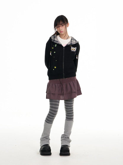 BETWEENAND Black Plaid Reversible Hooded Women&
