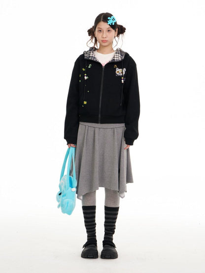 BETWEENAND Black Plaid Reversible Hooded Women&