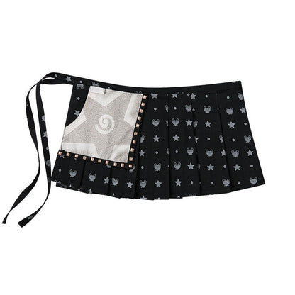 BETWEENAND_Black_Printed_Hotfix_Pleated_Tie_Hip_Panel_Women&