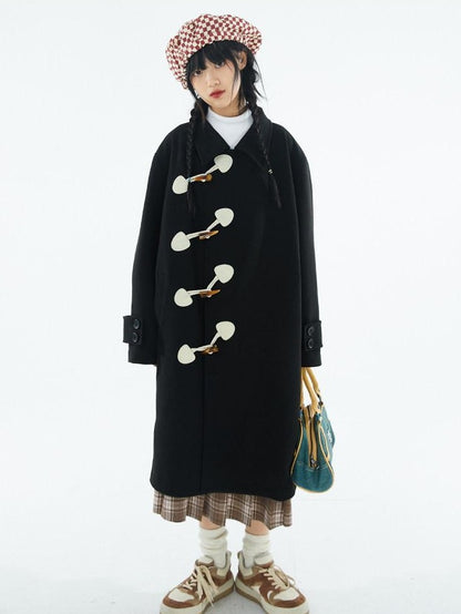 BETWEENAND Black Slanted Placket Peter Pan Collar Women&