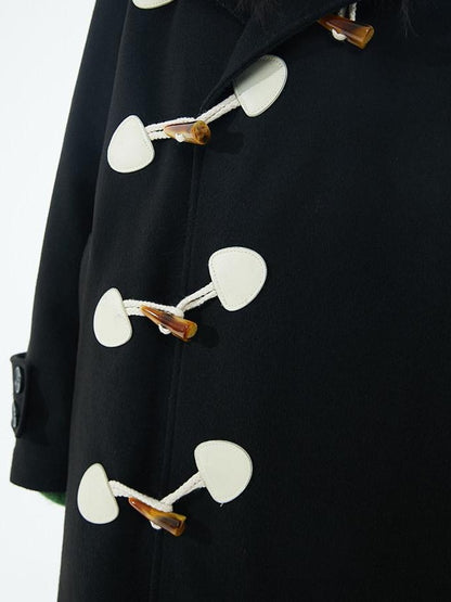 BETWEENAND Black Slanted Placket Peter Pan Collar Women&