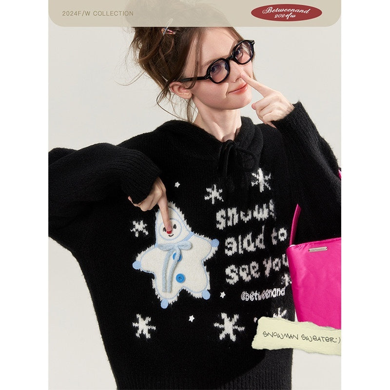 BETWEENAND_Black_Snowman_Jacquard_Embroidered_Knit_Women&