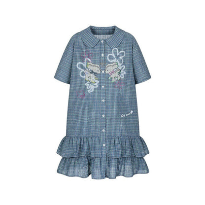 BETWEENAND_Blue_Deer_Print_Gingham_Doll_Collar_Women&