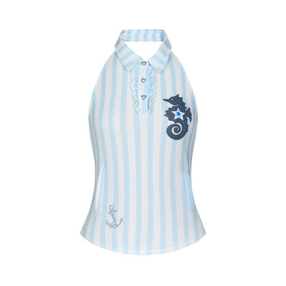 BETWEENAND_Blue_Seahorse_Striped_Polo_Collar_Women&