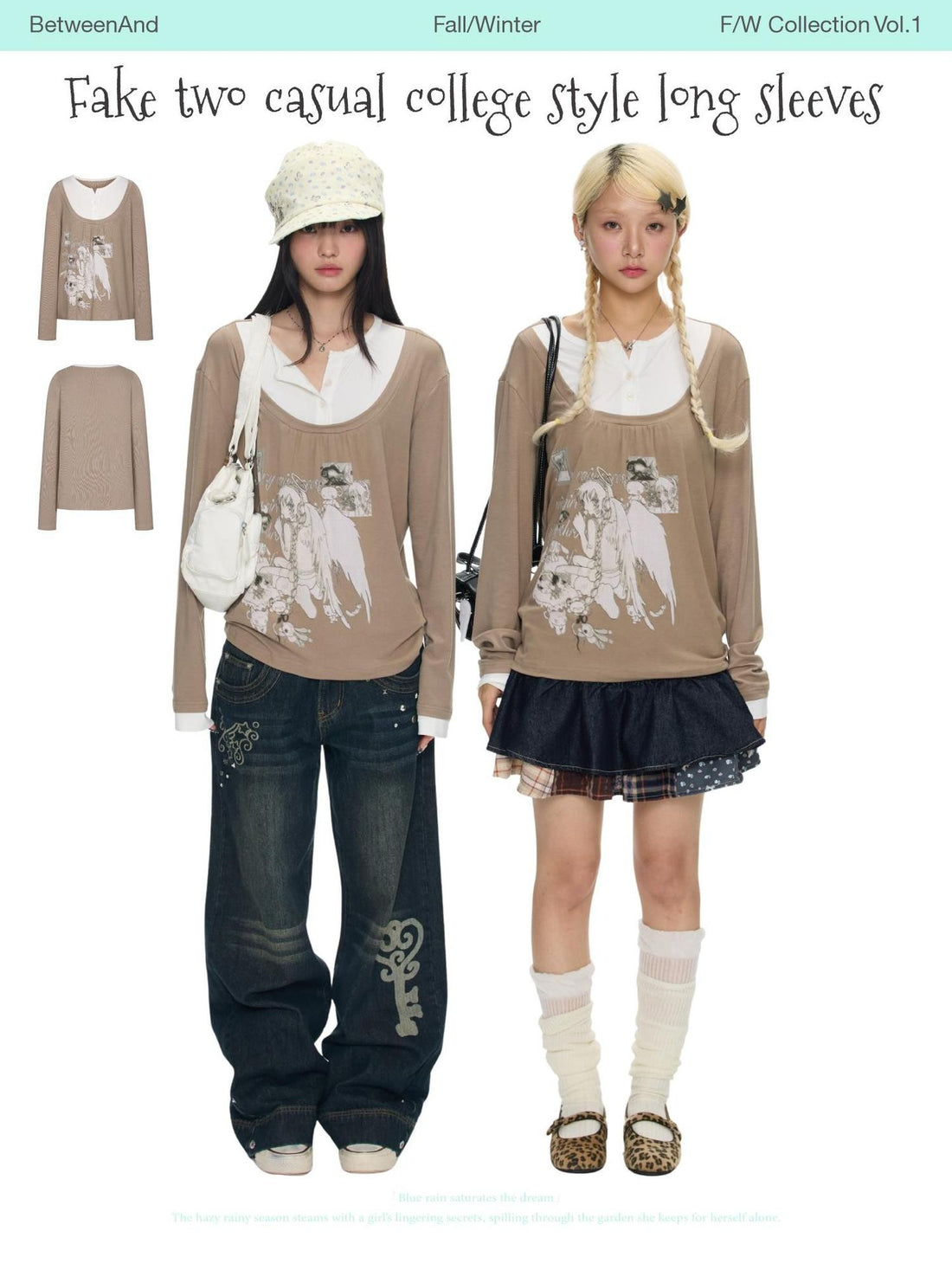 BETWEENAND Brown Daydream Faux Two Piece Collegiate Women&