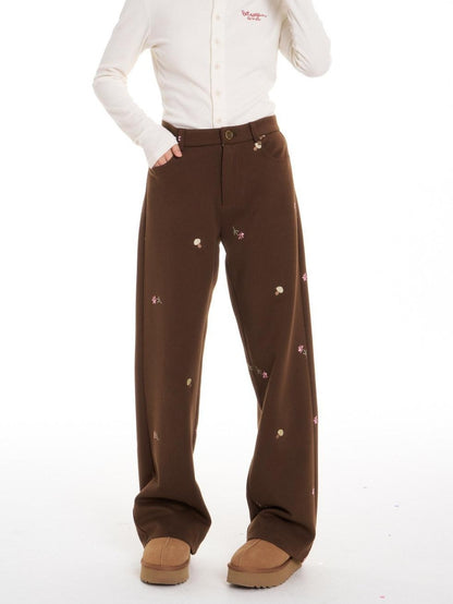 BETWEENAND Brown Mushroom Floral Embroidery Women&