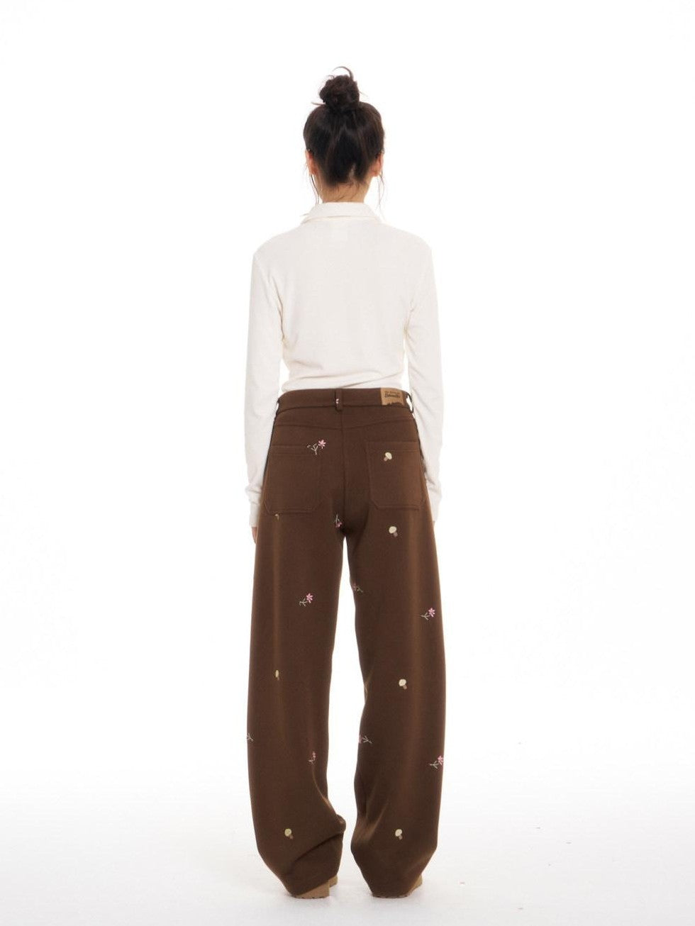 BETWEENAND Brown Mushroom Floral Embroidery Women&