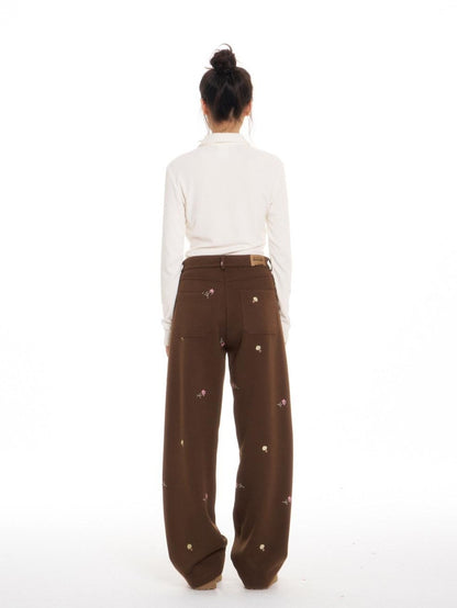 BETWEENAND Brown Mushroom Floral Embroidery Women&