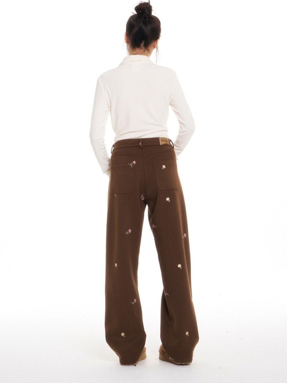 BETWEENAND Brown Mushroom Floral Embroidery Women&